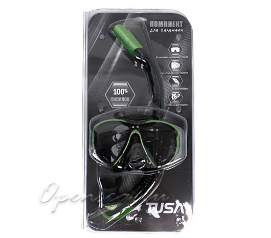 Комплект TUSA: маска Powerview + трубка Platina II, чёрно-зеленый
